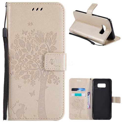 Embossing Butterfly Tree Leather Wallet Case for Samsung Galaxy S8 Plus S8+ - Champagne