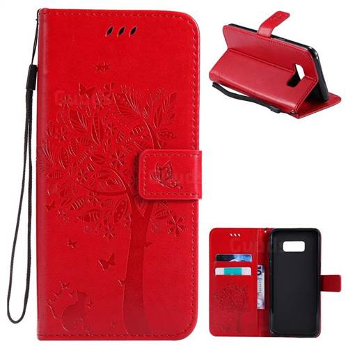 Embossing Butterfly Tree Leather Wallet Case for Samsung Galaxy S8 Plus S8+ - Red