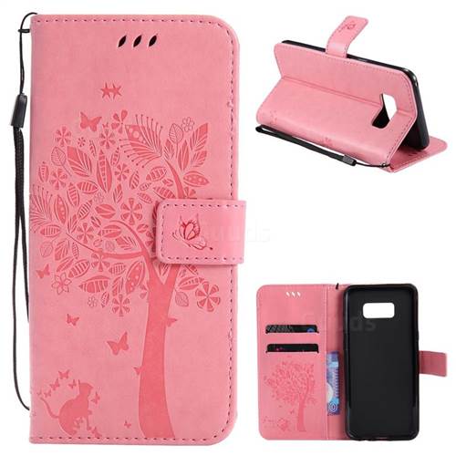 Embossing Butterfly Tree Leather Wallet Case for Samsung Galaxy S8 Plus S8+ - Pink