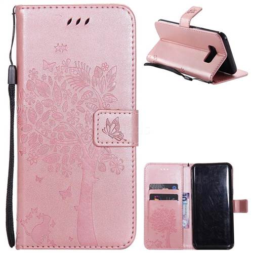 Embossing Butterfly Tree Leather Wallet Case for Samsung Galaxy S8 Plus S8+ - Rose Pink