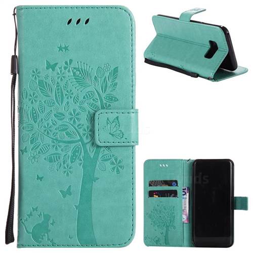 Embossing Butterfly Tree Leather Wallet Case for Samsung Galaxy S8 Plus S8+ - Cyan