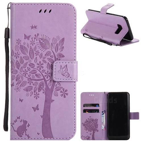 Embossing Butterfly Tree Leather Wallet Case for Samsung Galaxy S8 Plus S8+ - Violet