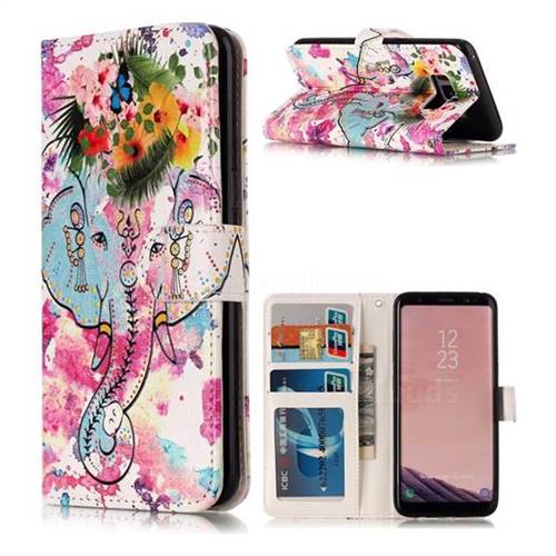 Flower Elephant 3D Relief Oil PU Leather Wallet Case for Samsung Galaxy S8 Plus S8+
