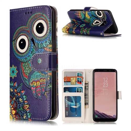 Folk Owl 3D Relief Oil PU Leather Wallet Case for Samsung Galaxy S8 Plus S8+
