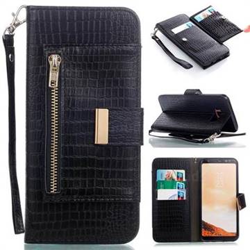 Retro Crocodile Zippers Leather Wallet Case for Samsung Galaxy S8 Plus S8+ - Black