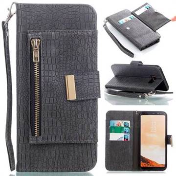 Retro Crocodile Zippers Leather Wallet Case for Samsung Galaxy S8 Plus S8+ - Dark Gray