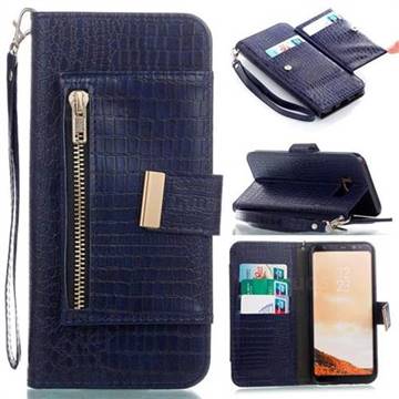 Retro Crocodile Zippers Leather Wallet Case for Samsung Galaxy S8 Plus S8+ - Sapphire