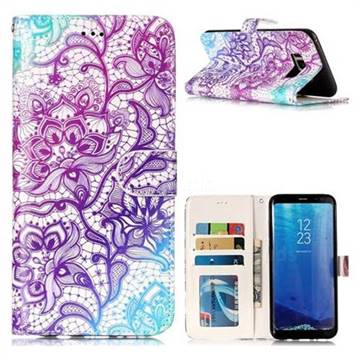 Purple Lotus 3D Relief Oil PU Leather Wallet Case for Samsung Galaxy S8 Plus S8+