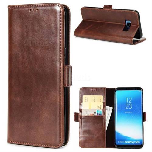 Luxury Crazy Horse PU Leather Wallet Case for Samsung Galaxy S8 Plus S8+ - Coffee