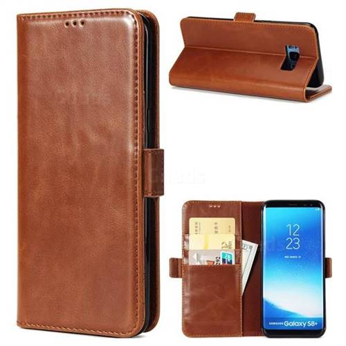 Luxury Crazy Horse PU Leather Wallet Case for Samsung Galaxy S8 Plus S8+ - Brown