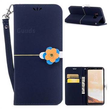 Gold Velvet Smooth PU Leather Wallet Case for Samsung Galaxy S8 Plus S8+ - Navy Blue