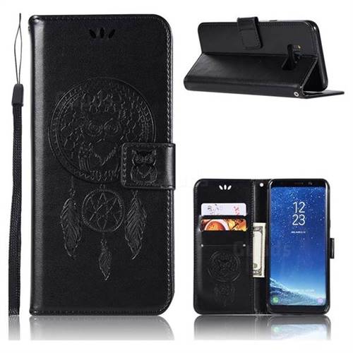 Intricate Embossing Owl Campanula Leather Wallet Case for Samsung Galaxy S8 Plus S8+ - Black