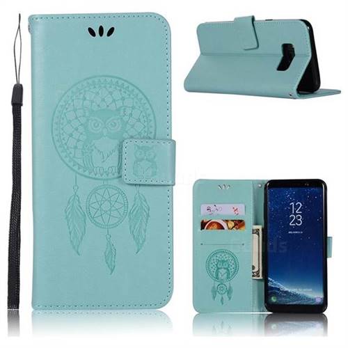 Intricate Embossing Owl Campanula Leather Wallet Case for Samsung Galaxy S8 Plus S8+ - Green