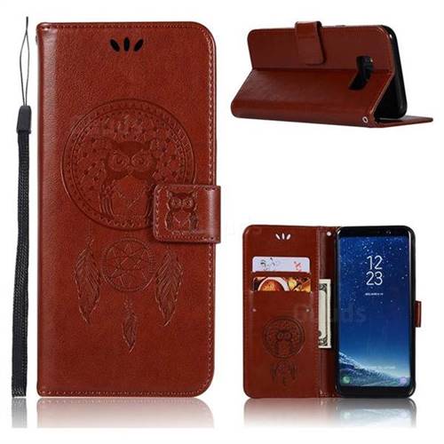 Intricate Embossing Owl Campanula Leather Wallet Case for Samsung Galaxy S8 Plus S8+ - Brown