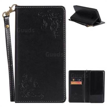 Intricate Embossing Slim Butterfly Rose Leather Holster Case for Samsung Galaxy S8 Plus S8+ - Black