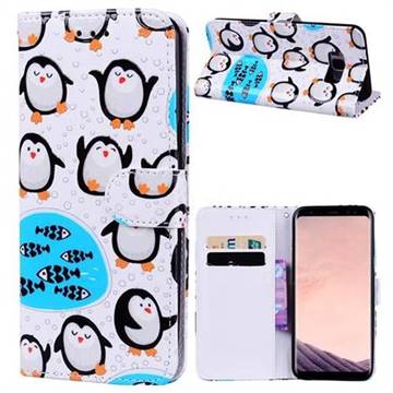Penguin 3D Relief Oil PU Leather Wallet Case for Samsung Galaxy S8 Plus S8+