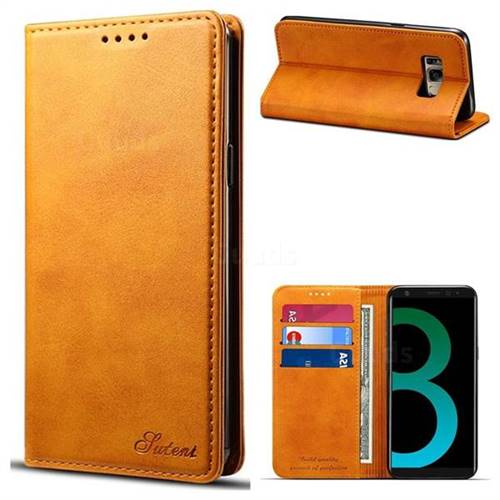 Suteni Simple Style Calf Stripe Leather Wallet Phone Case for Samsung Galaxy S8 Plus S8+ - Khaki