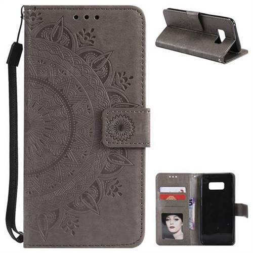 Intricate Embossing Datura Leather Wallet Case for Samsung Galaxy S8 Plus S8+ - Gray