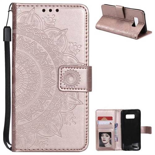 Intricate Embossing Datura Leather Wallet Case for Samsung Galaxy S8 Plus S8+ - Rose Gold
