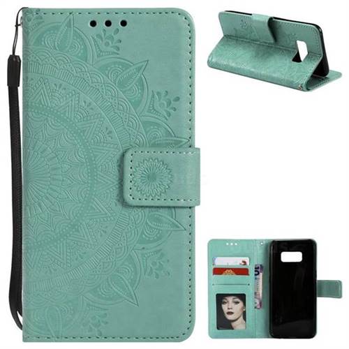 Intricate Embossing Datura Leather Wallet Case for Samsung Galaxy S8 Plus S8+ - Mint Green