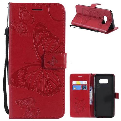 Embossing 3D Butterfly Leather Wallet Case for Samsung Galaxy S8 Plus S8+ - Red