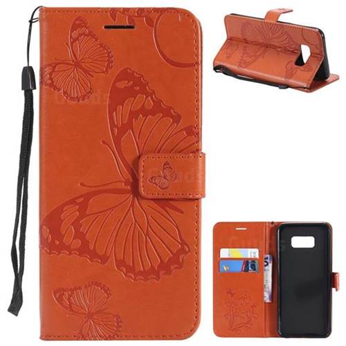 Embossing 3D Butterfly Leather Wallet Case for Samsung Galaxy S8 Plus S8+ - Orange