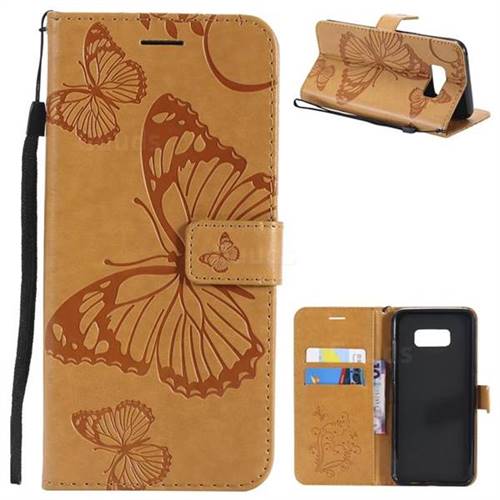 Embossing 3D Butterfly Leather Wallet Case for Samsung Galaxy S8 Plus S8+ - Yellow
