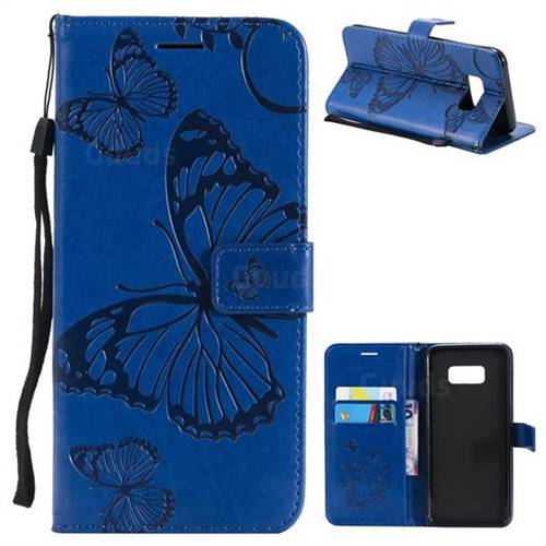 Embossing 3D Butterfly Leather Wallet Case for Samsung Galaxy S8 Plus S8+ - Blue