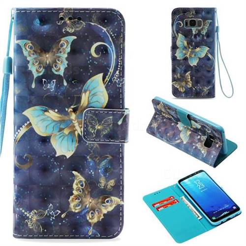 Three Butterflies 3D Painted Leather Wallet Case for Samsung Galaxy S8 Plus S8+