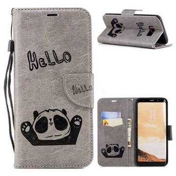 Embossing Hello Panda Leather Wallet Phone Case for Samsung Galaxy S8 Plus S8+ - Grey
