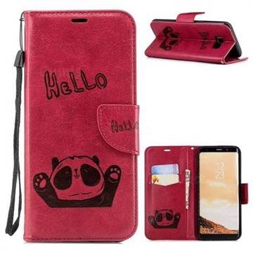 Embossing Hello Panda Leather Wallet Phone Case for Samsung Galaxy S8 Plus S8+ - Red