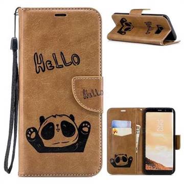 Embossing Hello Panda Leather Wallet Phone Case for Samsung Galaxy S8 Plus S8+ - Brown
