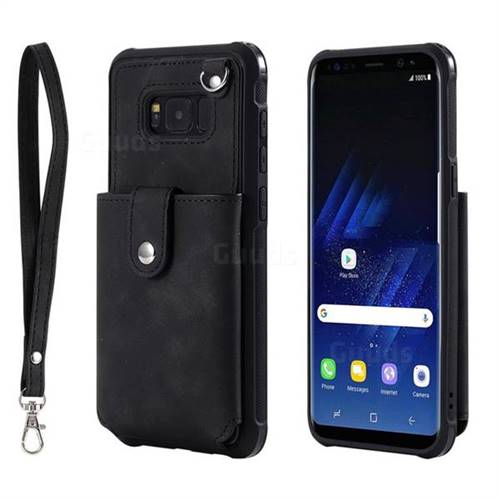 Retro Luxury Anti-fall Mirror Leather Phone Back Cover for Samsung Galaxy S8 Plus S8+ - Black
