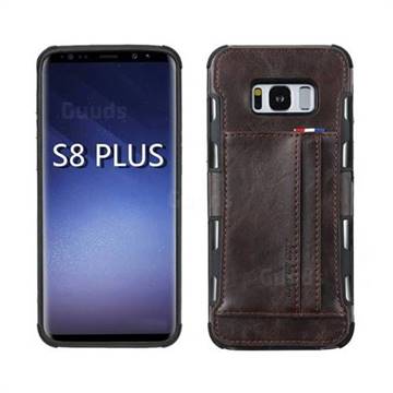 Luxury Shatter-resistant Leather Coated Card Phone Case for Samsung Galaxy S8 Plus S8+ - Coffee