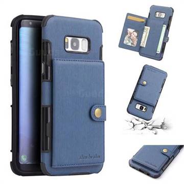 Brush Multi-function Leather Phone Case for Samsung Galaxy S8 Plus S8+ - Blue