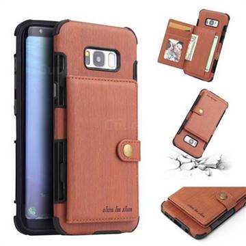 Brush Multi-function Leather Phone Case for Samsung Galaxy S8 Plus S8+ - Brown