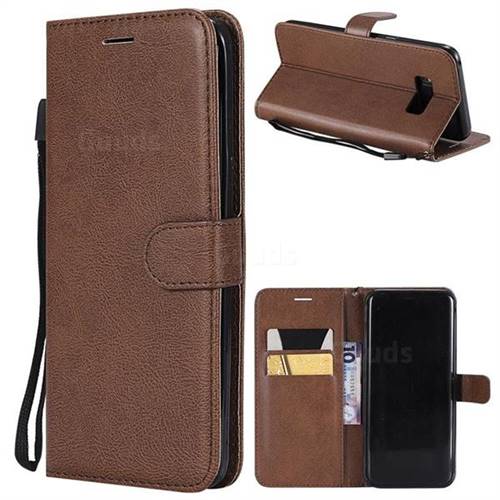Retro Greek Classic Smooth PU Leather Wallet Phone Case for Samsung Galaxy S8 Plus S8+ - Brown
