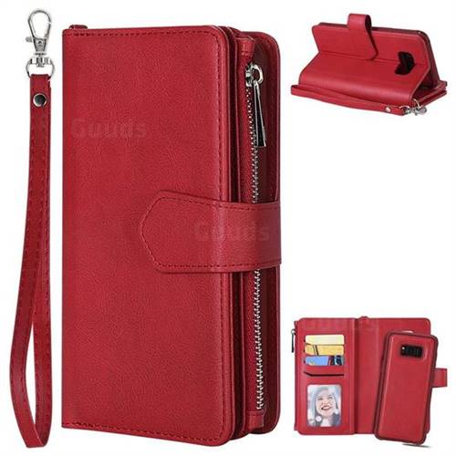 Retro Luxury Multifunction Zipper Leather Phone Wallet for Samsung Galaxy S8 Plus S8+ - Red