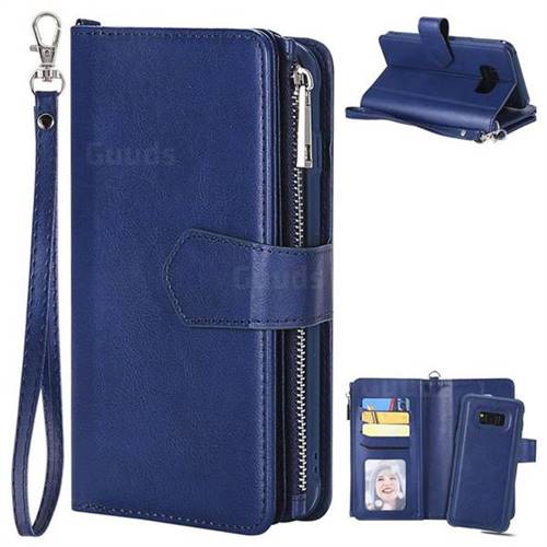 Retro Luxury Multifunction Zipper Leather Phone Wallet for Samsung Galaxy S8 Plus S8+ - Blue