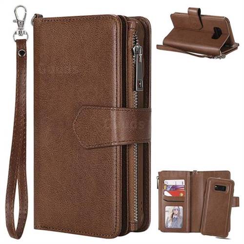 Retro Luxury Multifunction Zipper Leather Phone Wallet for Samsung Galaxy S8 Plus S8+ - Brown