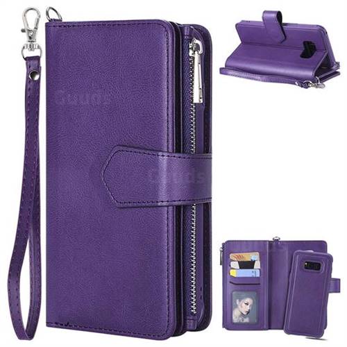 Retro Luxury Multifunction Zipper Leather Phone Wallet for Samsung Galaxy S8 Plus S8+ - Purple