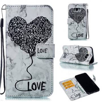 Marble Heart PU Leather Wallet Phone Case for Samsung Galaxy S8 Plus S8+ - Black