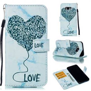Marble Heart PU Leather Wallet Phone Case for Samsung Galaxy S8 Plus S8+ - Blue