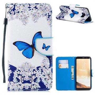 Blue Butterfly PU Leather Wallet Phone Case for Samsung Galaxy S8 Plus S8+