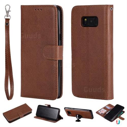 Retro Greek Detachable Magnetic PU Leather Wallet Phone Case for Samsung Galaxy S8 Plus S8+ - Brown