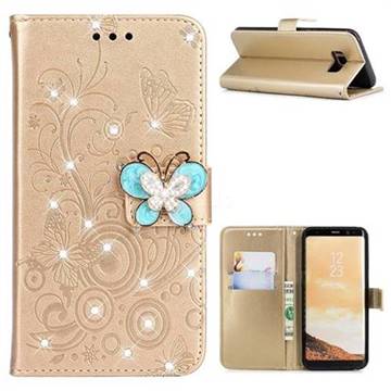 Embossing Butterfly Circle Rhinestone Leather Wallet Case for Samsung Galaxy S8 Plus S8+ - Champagne