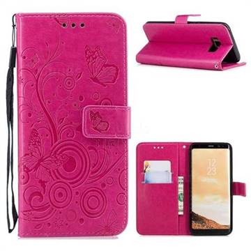Intricate Embossing Butterfly Circle Leather Wallet Case for Samsung Galaxy S8 Plus S8+ - Red