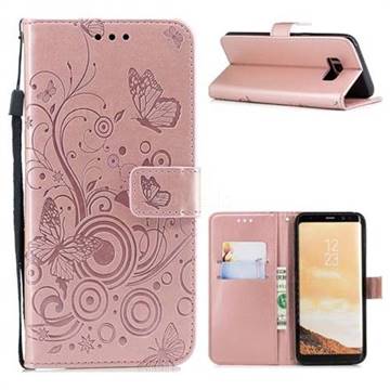 Intricate Embossing Butterfly Circle Leather Wallet Case for Samsung Galaxy S8 Plus S8+ - Rose Gold
