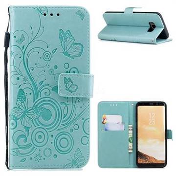 Intricate Embossing Butterfly Circle Leather Wallet Case for Samsung Galaxy S8 Plus S8+ - Cyan