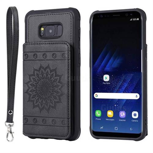 Luxury Embossing Sunflower Multifunction Leather Back Cover for Samsung Galaxy S8 Plus S8+ - Black